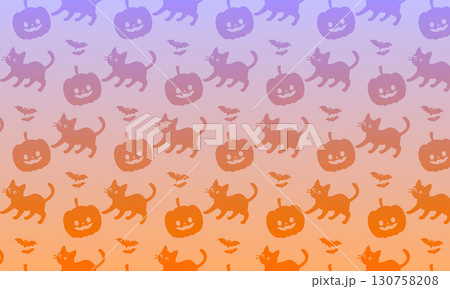 ハロウィンのかわいいかぼちゃと猫のシームレスパターン ハロウィンのかわいいかぼちゃと猫のシームレスパターン 130758208
