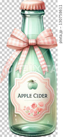 Decorative bottle of cider with a pink gingham ribbon bow Decorative bottle of cider with a pink gingham ribbon bow 130758611
