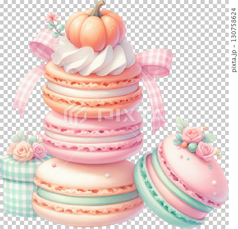 Pastel macaron tower with pumpkin and fall deco ns Pastel macaron tower with pumpkin and fall deco ns 130758624