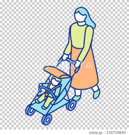 一位婦女在嬰兒車中撫養嬰兒的等距插圖 一位婦女在嬰兒車中撫養嬰兒的等距插圖 130758693