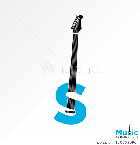 Logo design graphic concept creative premium vector stock image top sell initial S font with guitar negative space music concert cafe perform artist 130758996