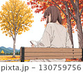 紅葉した公園で本を読む女性のイラスト 130759756