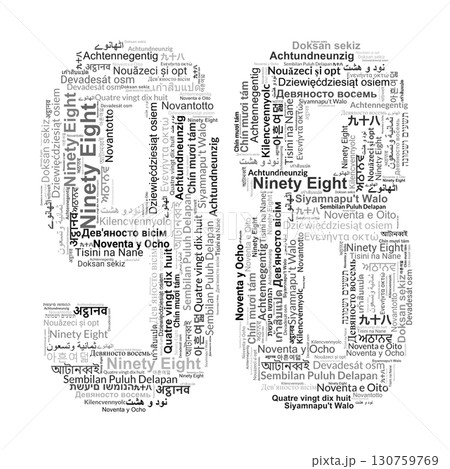 Number 98 Made from "Ninety Eight" in Various Languages 130759769