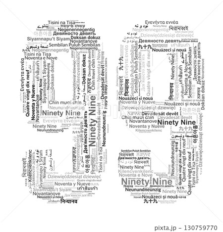 Number 99 Made from "Ninety Nine" in Various Languages 130759770