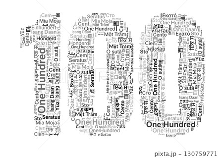 Number 100 Made from "One Hundred" in Various Languages Number 100 Made from "One Hundred" in Various Languages 130759771