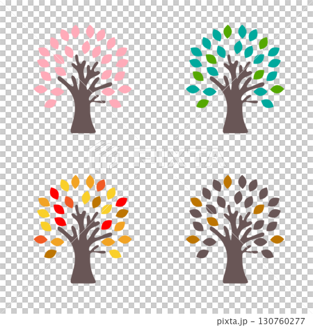 Cute tree illustration set for the four seasons Cute tree illustration set for the four seasons 130760277