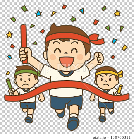 運動会でリレーを走る子供たち（幼稚園・小学校向けイラスト） 130760311
