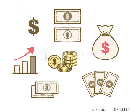 ドル・資産・節約・貯金のイメージイラストセット 130760336