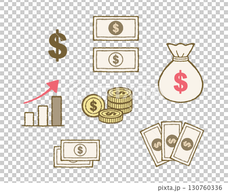 ドル・資産・節約・貯金のイメージイラストセット 130760336