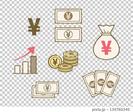 金錢、資產、儲蓄和儲蓄圖像插圖集(日圓) 金錢、資產、儲蓄和儲蓄圖像插圖集(日圓) 130760340