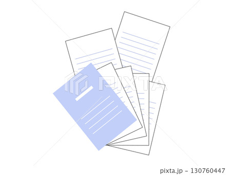 レポート用紙,便箋などのセット。ビジネスや学習をイメージしたイラストです。 130760447