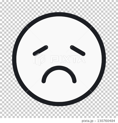 簡單的憂愁/悲傷表情圖示 [修訂版]（白色表情，透明背景） 130760484