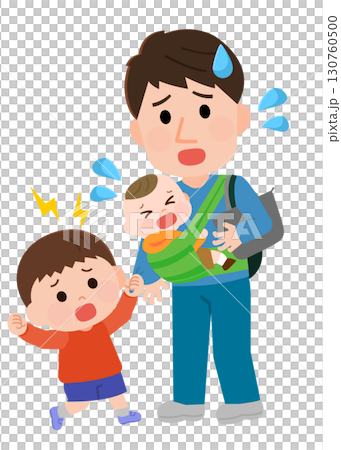 Illustration of a father and child struggling with single-parent parenting 130760500