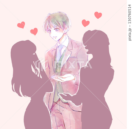 モテている男性　社内　影絵 130760514