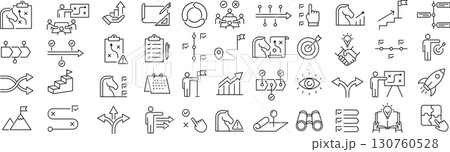 ベクターでモノクロの戦略に関する線画アイコンセット ベクターでモノクロの戦略に関する線画アイコンセット 130760528