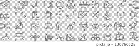 ベクターでモノクロの戦略に関する線画アイコンセット ベクターでモノクロの戦略に関する線画アイコンセット 130760528
