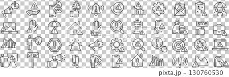 Vector monochrome risk line icon set Vector monochrome risk line icon set 130760530