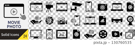 向量照片和影片剪影圖示集 向量照片和影片剪影圖示集 130760535
