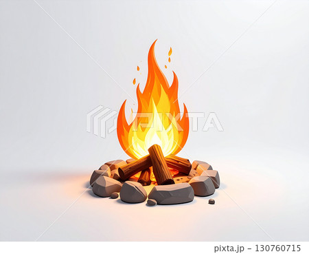 焚き火　生成AI　水彩　アイコン 130760715