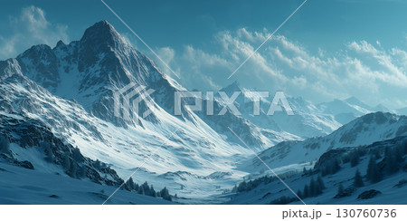 雪に覆われた雄大なアルプスの山々 130760736