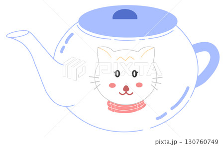 blue and white teapot with cute cat face blue and white teapot with cute cat face 130760749