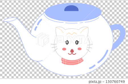blue and white teapot with cute cat face blue and white teapot with cute cat face 130760749