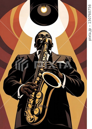 A saxophonist blows his tenor, illuminated by the stage light. A saxophonist blows his tenor, illuminated by the stage light. 130760756