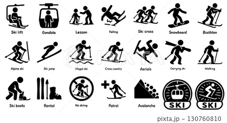 スキー場アクティビティのシルエット素材、Ski Resort Activity Silhouette 130760810