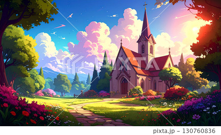 教会　風景　生成AI　背景 130760836
