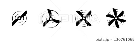 Airplane propellers with motion swirl lines. Minimalist vector aviation rotor design for drone, aircraft, and mechanical engineering themes 130761069