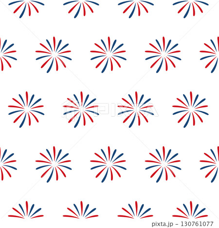 Seamless pattern of red and blue fireworks. Bursts illustration on a white background 130761077