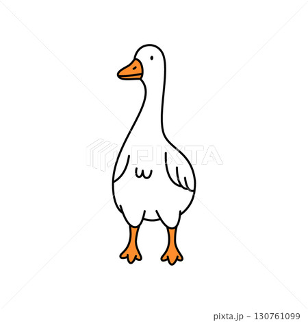 Front-facing goose with orange feet and beak. Cartoon-style illustration 130761099