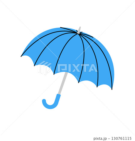 Blue classic umbrella icon, minimalist open parasol vector for fashion, weather apps, and modern decor Blue classic umbrella icon, minimalist open parasol vector for fashion, weather apps, and modern decor 130761115