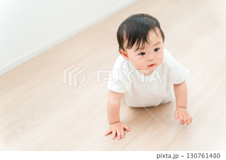 自宅のリビングでハイハイする赤ちゃん 自宅のリビングでハイハイする赤ちゃん 130761480