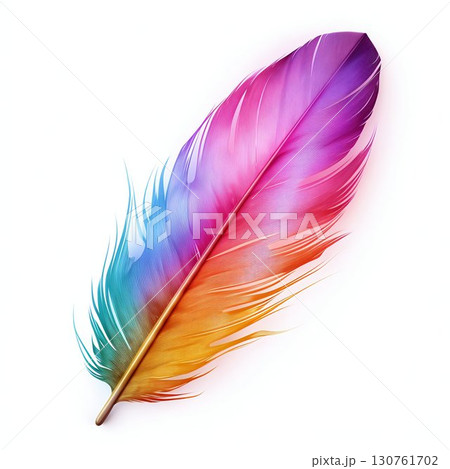 Vibrant Multicolored Feather on White Background. Generative ai 130761702