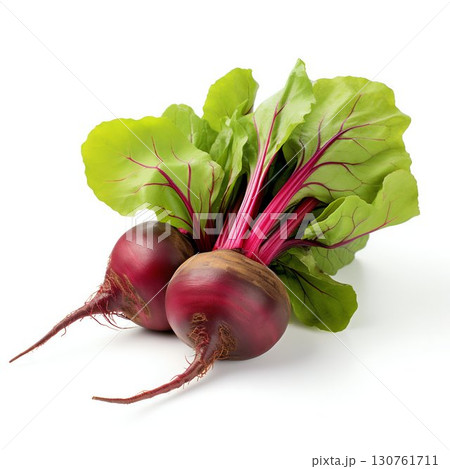 Fresh Beetroot with Leaves on White Background. Generative ai 130761711