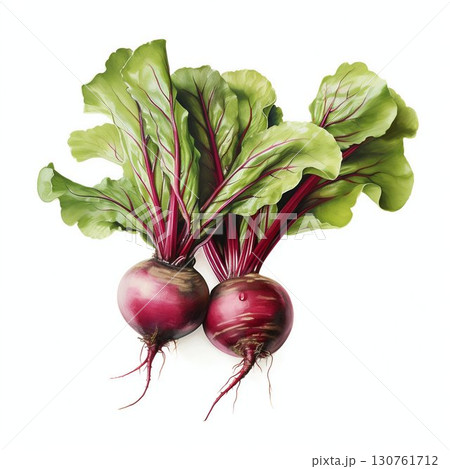 Fresh Beetroot with Leaves on White Background. Generative ai 130761712