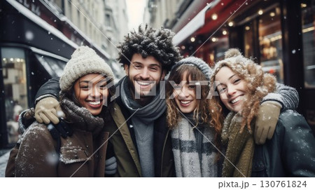 Joyful Friends Enjoying Winter Together. Generative ai 130761824