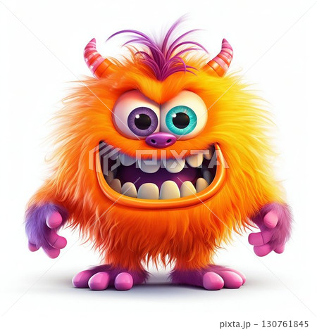 Vibrant Furry Monster Character on White Background. Generative ai 130761845
