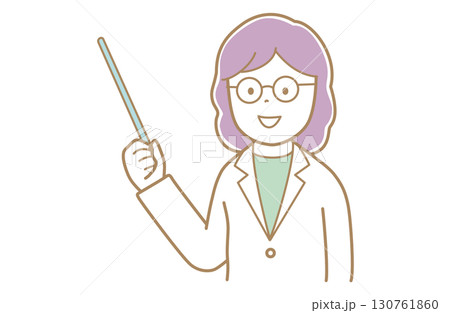 棒を使って指示をする紫髪で白衣の女性のイラスト 130761860