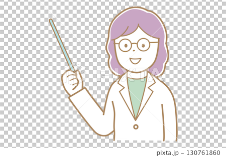 棒を使って指示をする紫髪で白衣の女性のイラスト 130761860