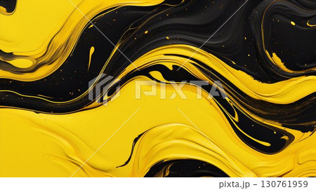 Abstract Flow: Dynamic Black and Yellow Swirls. Generative ai 130761959