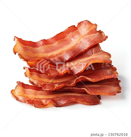 Crispy Bacon Strips Isolated on White Background. Generative ai 130762016
