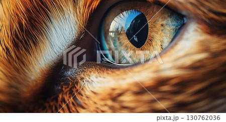 Intense Feline Eye Macro. Generative ai 130762036