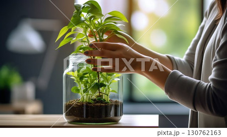 Nurturing Green Plant in Glass Jar. Generative ai 130762163