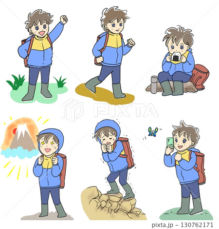 登山する少年6体 130762171