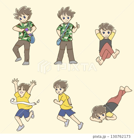 駆けっこ他色々なポーズの少年6体 130762173