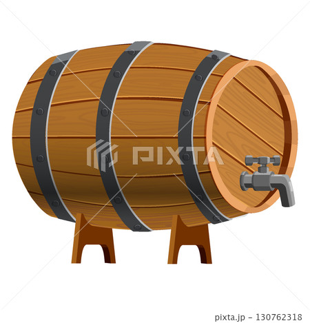 Cartoon wooden barrel. Oak container for storage of wine, beer, whiskey Cartoon wooden barrel. Oak container for storage of wine, beer, whiskey 130762318