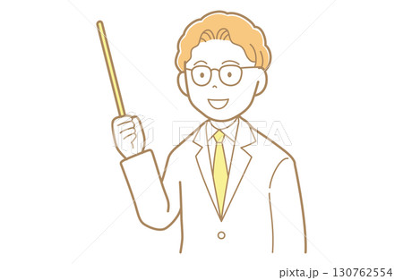 指示棒で示す金髪で白衣の男性のイラスト 130762554