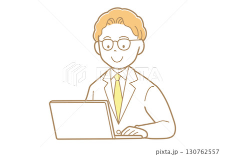 パソコンを見る金髪で白衣の男性のイラスト 130762557